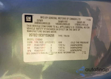 2007 GMC Sierra 1500 Sle1 из США, поврежденный, VIN 2GTEC13C971534296